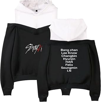 Xkpopfans SKZOO Hoodie Off The Shoulder Sweatshirt Minho Woojin Felix Pullover for Womens