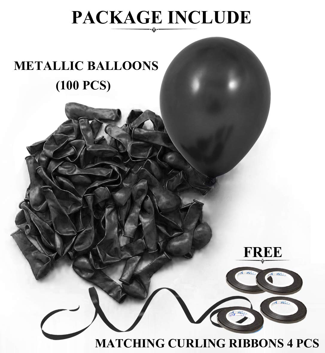 AMFIN® 10 Inch (Pack Of 100) Black Metallic Balloons for Birthday Decoration , Decoration for Weddings , Engagement , Baby Shower Decoration Items , 1st Birthday Party Decoration Items , Anniversary Party , Bachelors Party , Office Party , Diwali , New Year Party , Christmas Decoration Items - Image 3 thumbnail
