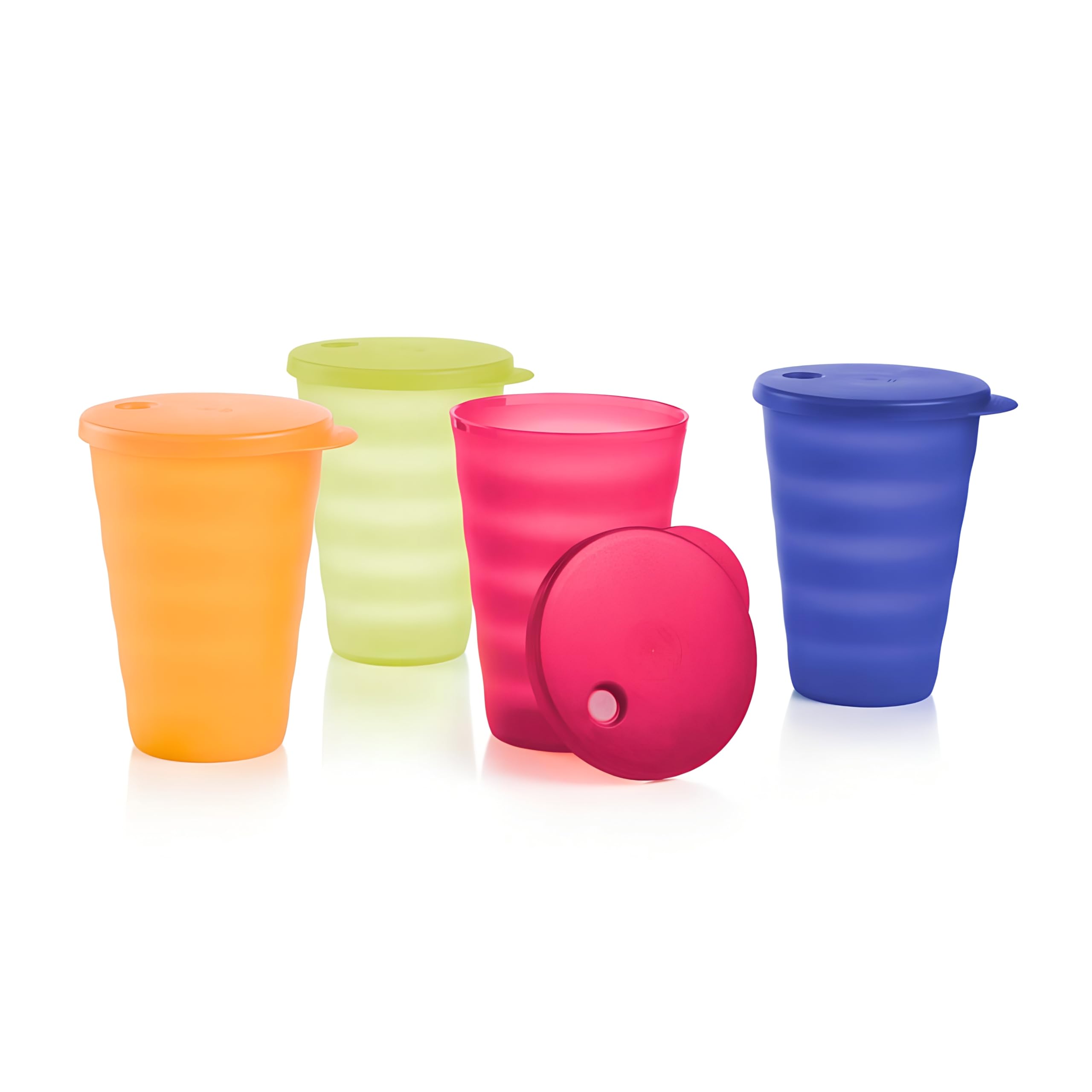 Amazon.com | Tupperware Brand Impressions 16 oz Tumblers - Set of 4 -  Dishwasher Safe & BPA Free - Mess-Free Reusable Plastic Cups with Lids:  Tumblers & Water Glasses