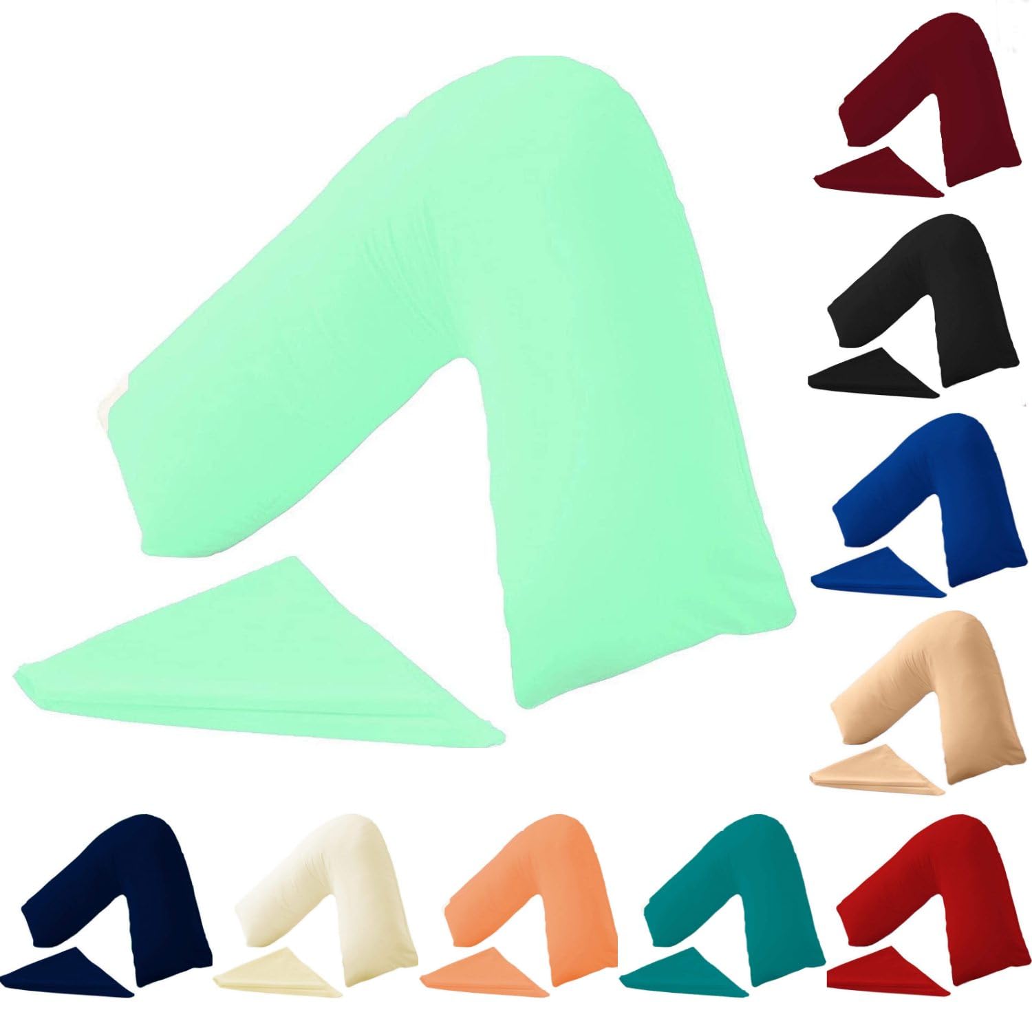 KARKARM Easycare Plain Dye V Shaped Pillowcases Covers 2 Pack, V Neck Pillow Covers for Adults Orthopedic Pregnancy Nursing, Large V Pillow Cases Mint Green, 73x34cm