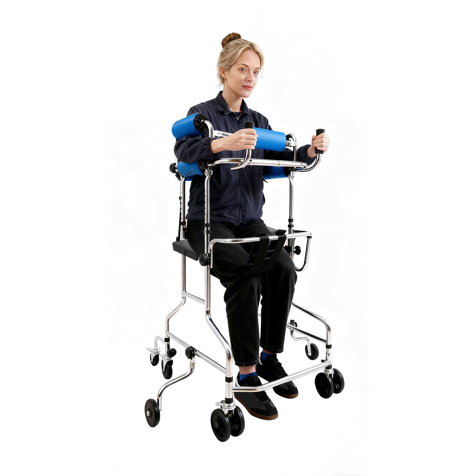 Deambulatore per anziani, deambulazione per persone con paralisi cerebrale, deambulatore 3 in 1, capacità di carico 100 kg, design regolabile, emiplegia riabilitazione, telaio in piedi per adulti