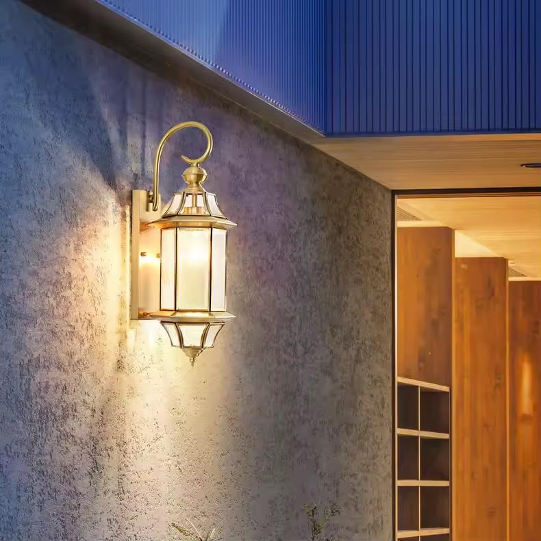 Outdoor Cylindrical Vintage Gold Brass Finish Hexagonal Lantern W...