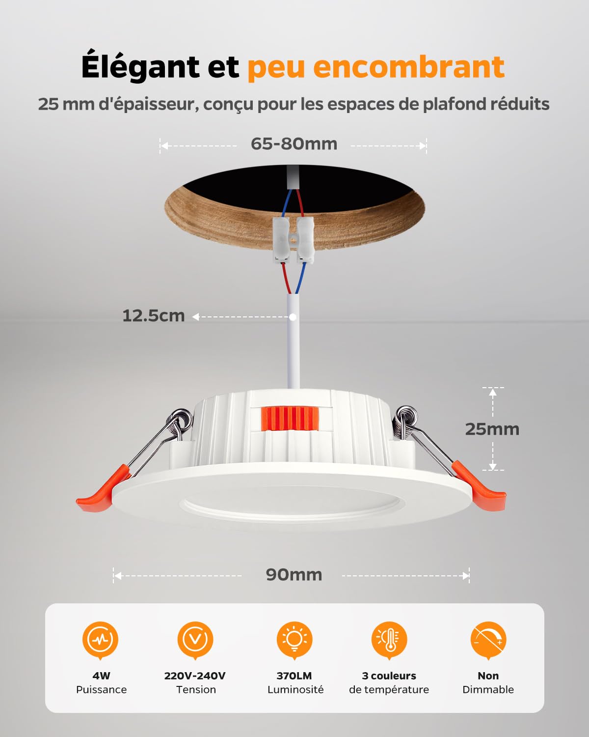 Spot LED Encastrable Salle de Bain, 4W Spot Extra Plat, Lot de 12