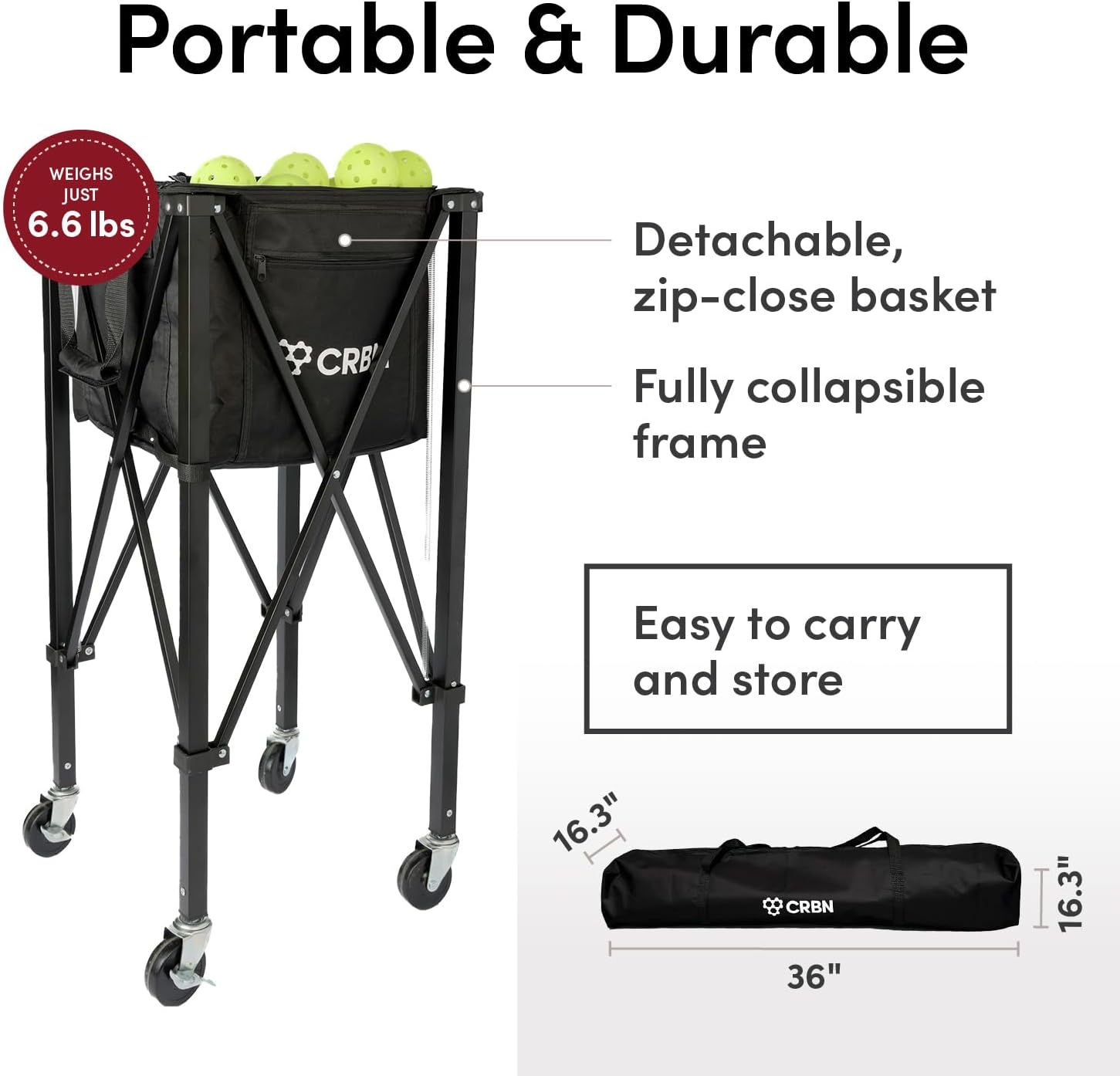 CRBN Pickleball - C40 Balls 6, 12, 100 Pack - Outdoor Pickleball Balls - Built for Durability & Precision - Roto-Molded 1-Piece Design