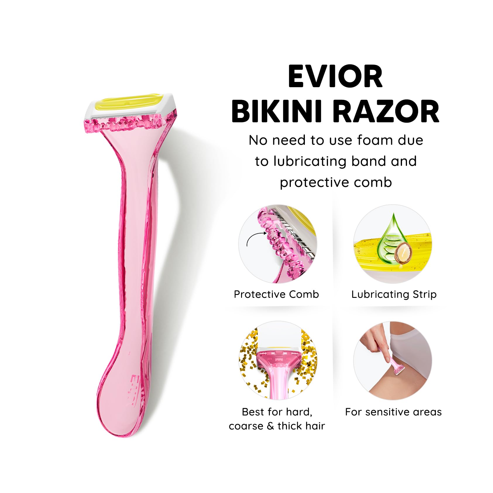 LetsShave Evior Women Face Razor (1) + Bikni Razor (1) + Whipped Shave Cream + Evior Body Lotion 30ml| Razor for Sensitive Areas of Women | Facial Hair Removal 3