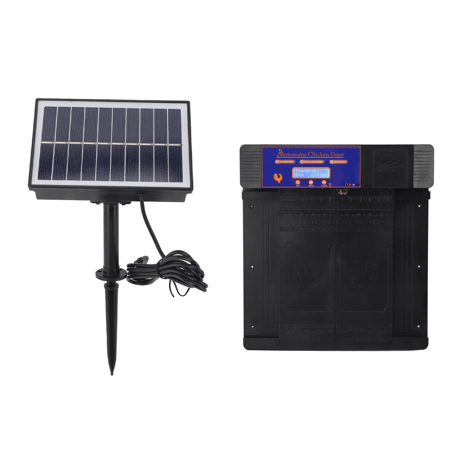 Cocoarm Puerta Automática para Gallinero, Puerta de Gallinero con Energía Solar con Temporizador, Infrarrojos Anti Pellizco, Pantalla LED, Doble Potencia, IP45 Impermeable para Pollos, Patos, Gansos