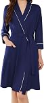 Ekouaer Women Robes Shawl Collar Bathrobe Short Kimono Robe Soft Knit Bathrobes Ladies Sleepwear with Pockets S-XXL