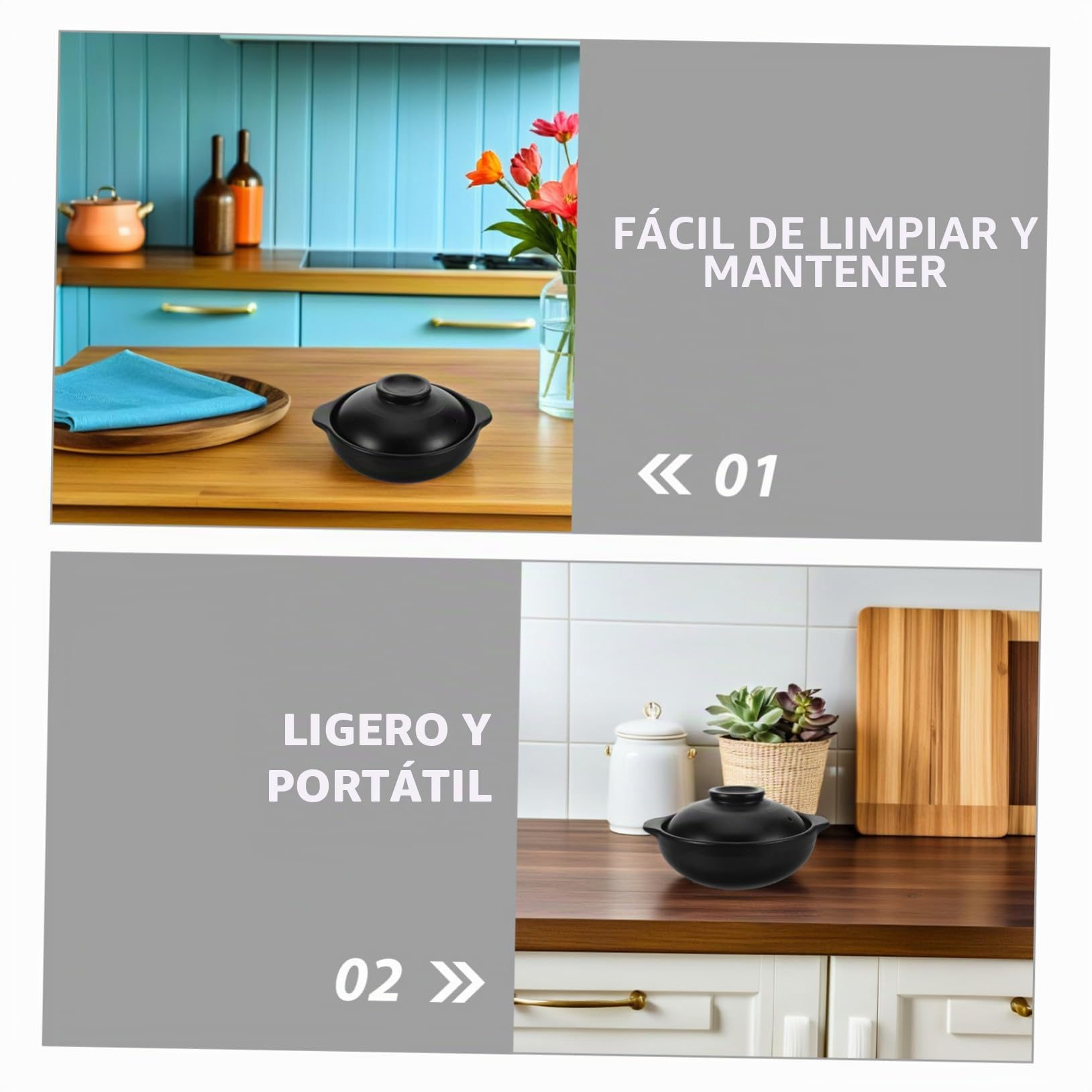 ULTECHNOVO Olla de Barro con Tapa 600 ml Negra de Arcilla