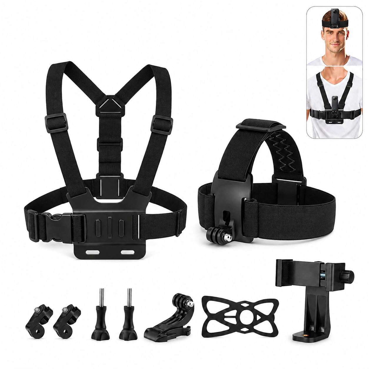Chest Harness & Head Strap Phone Clip Kit - First-Person View POV Video VLOG Mount Compatible with iPhone 17/16/15, Samsung, GoPro Hero 13/12/11, Insta360 X4/X3 & DJI Osmo Action Cam-picture-10