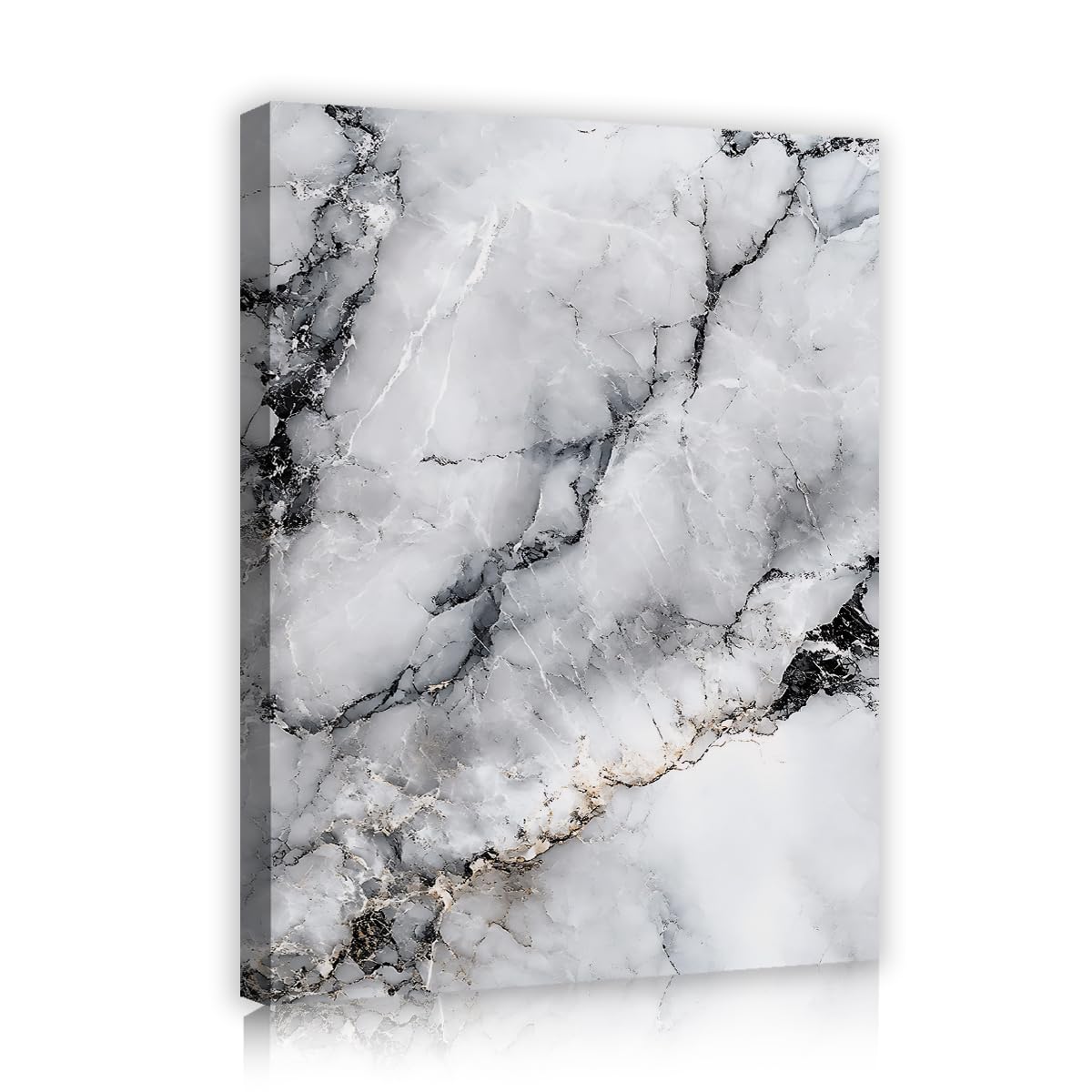 TOANGWALL Contemporary Grey and White Marble Framed Canvas Wall Art Guest Room Abstract Stone Cracks Picture Painting for Hotel Lounge Decor 65x80cm