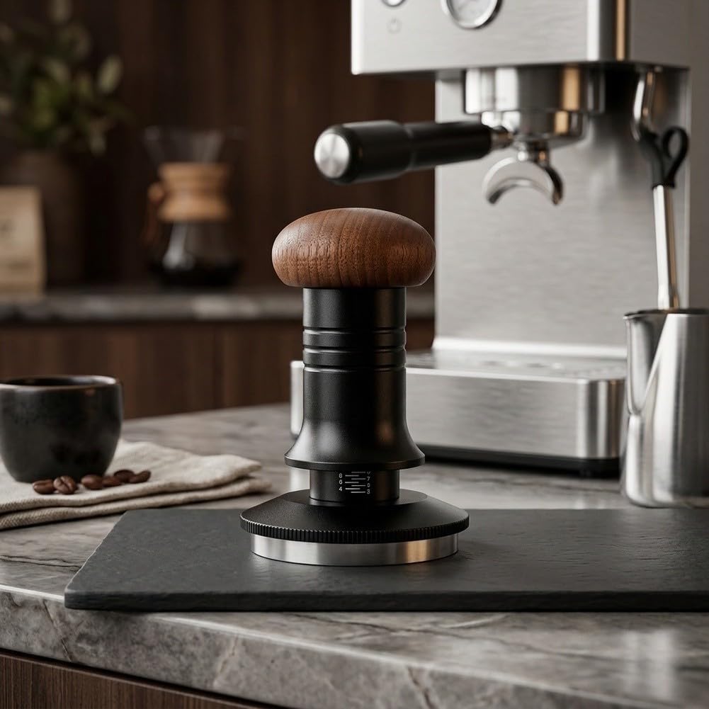 Tamper do kawy, 51 mm, stal nierdzewna, z drewnianym uchwytem, precyzyjne zagęszczenie narzędzi barista, czarny