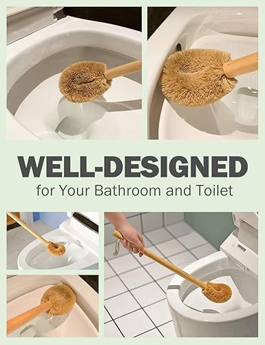 Miniatura 6 de Cepillo de inodoro versión moderna actualizada, cabezal de cepillo de fibra de coco natural y mango de madera de haya para inodoro de baño,