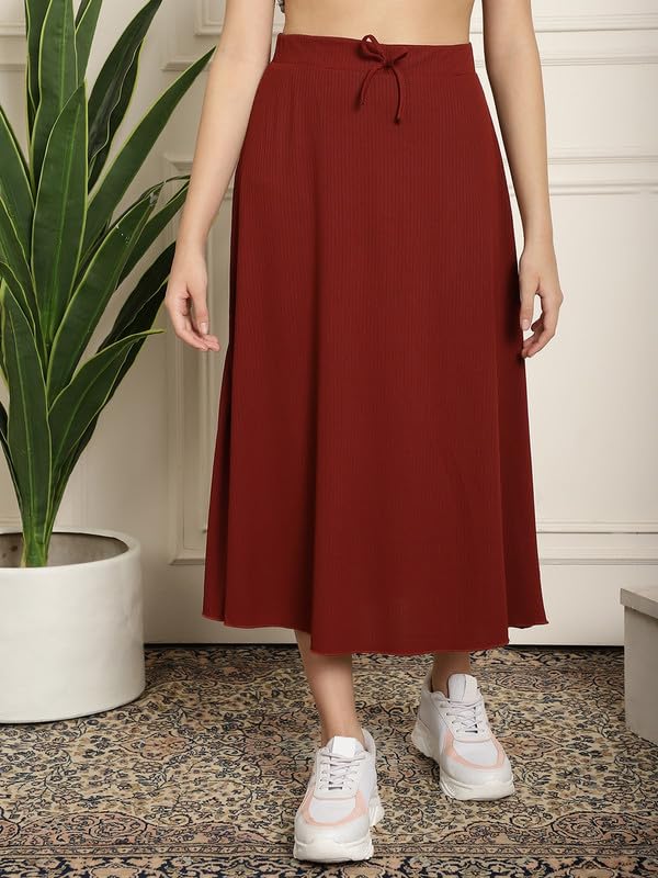 Image of NEUDIS Women Black Ribbed Flared Maxi Skirt