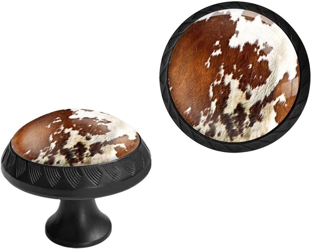 Elohiym 6 Pack Black Drawer Pulls Knobs, Red and White Cowhide