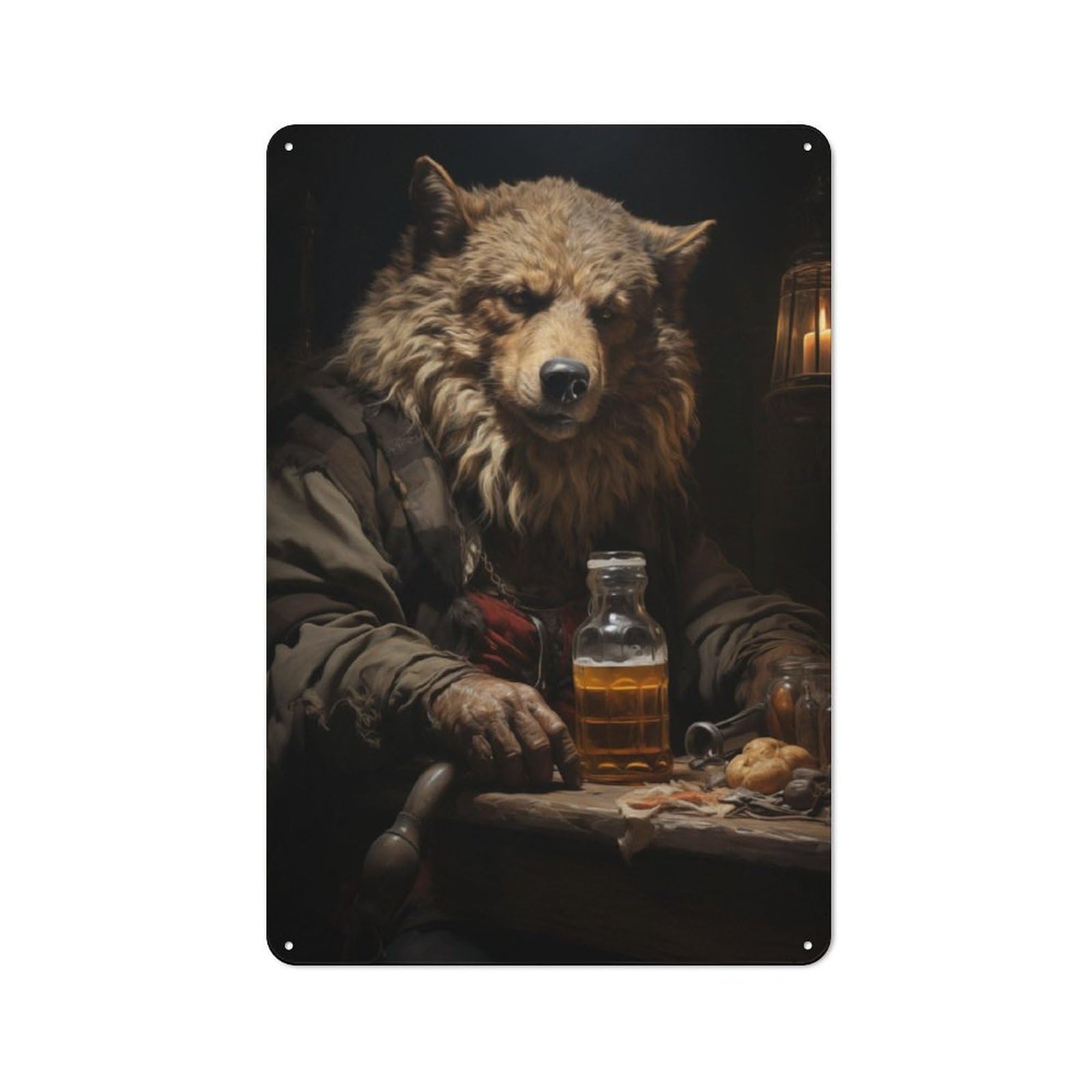 Junmoney Fat Wolf In Bar Metal Sign 30X20cm With For Hallway Wall, Vintage Decor, For Garage, Workshop And Man Cave Decoration