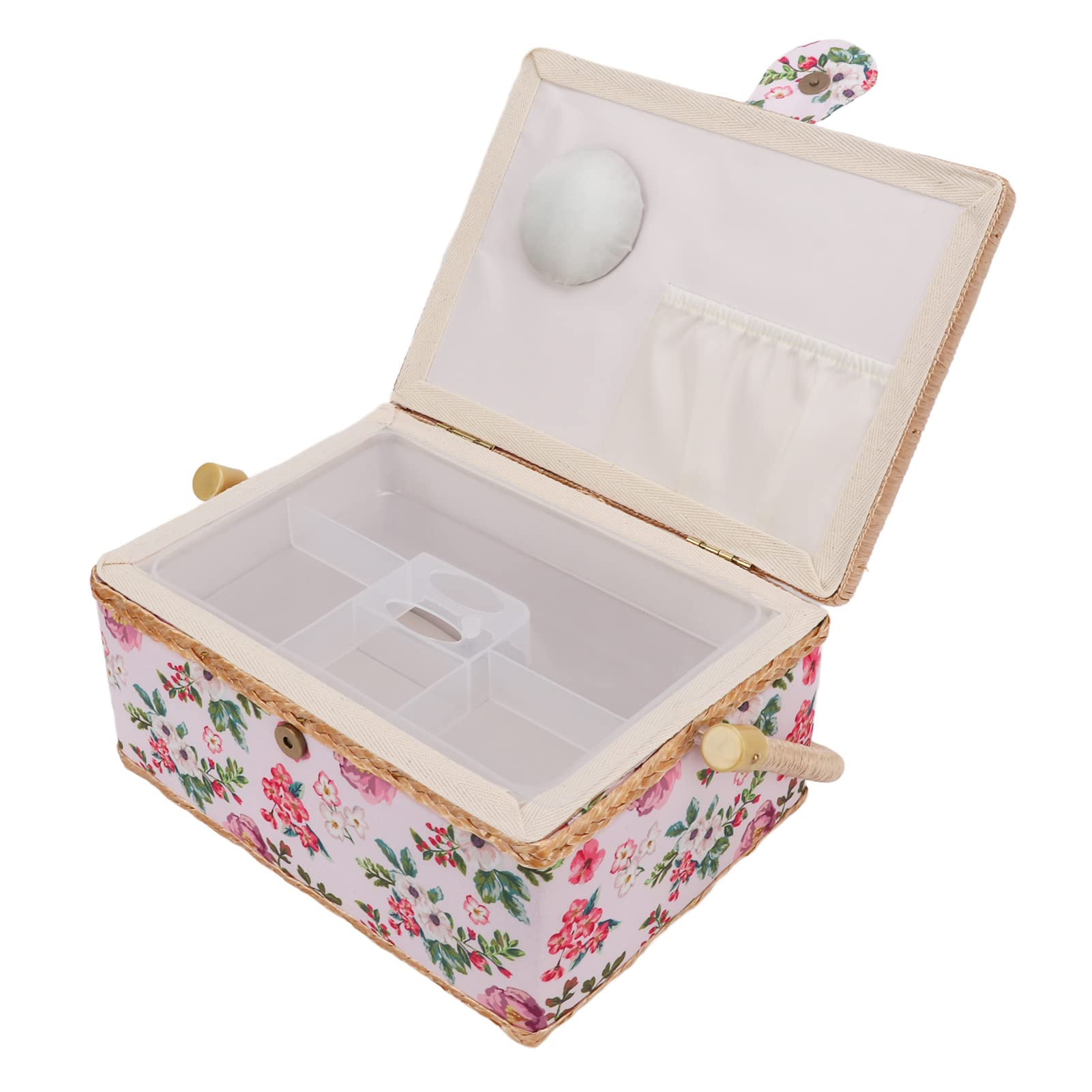 Cesta de Costura Grande con Diseño de Doble Capa, Caja de Almacenamiento de Artículos Diversos con Asa Cómoda para Viajes en Casa y Oficina, 24cm X 17,5cm X 13cm