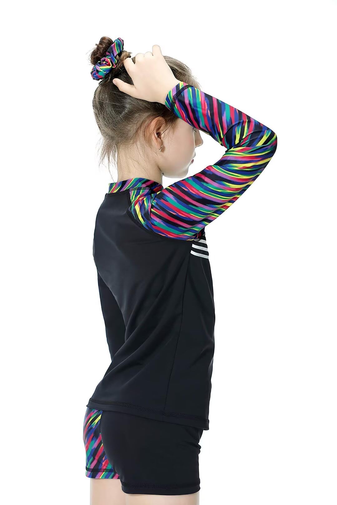 Traje de Baño para Niñas Traje de protección Solar de Manga Larga de 2 Piezas Flor UPF50 +