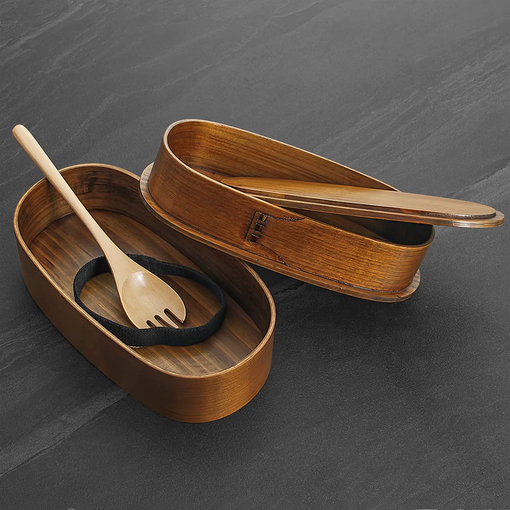 YFWOOD Boîte à bento japonaise double couche en bois naturel pour enfants et adultes pour pique-nique, bureau, école, randonnée, camping