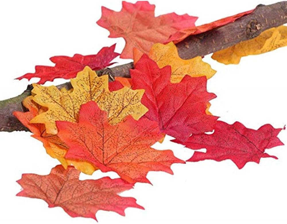 Lulonpon Artificial Maple Leaves Approximately Assorted Mixed Fall Rich Artificial Flower Fall Colored Silk Maple Leaves for Weddings, Autumn Party，Events and Decorating Hardwork (400pcs, 8 Colors)