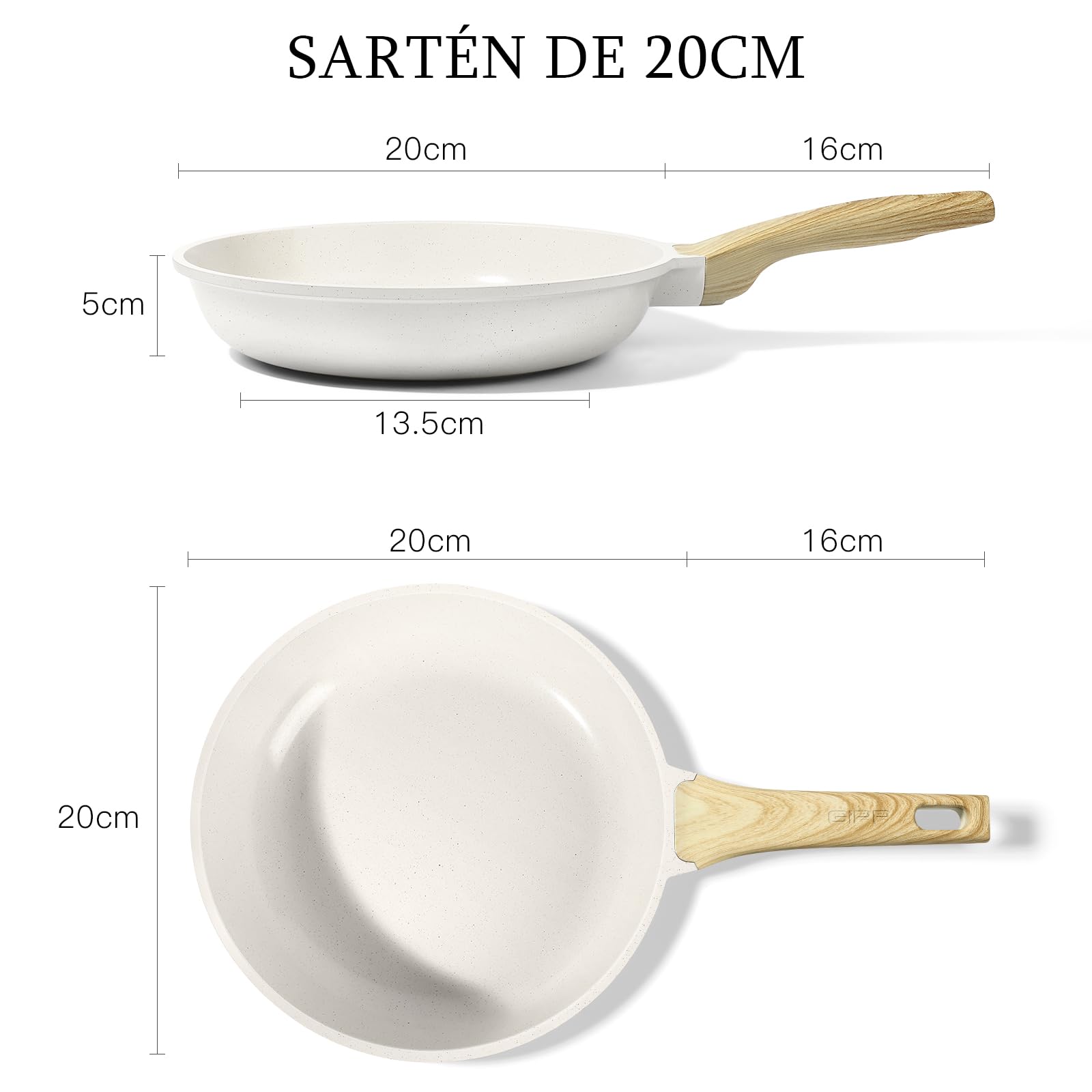 GiPP Sartén Antiadherente de Cerámica，Sartenes para freír Saludable y No Tóxica,Compatible con Inducción,Libre de PFAS y PFOA,Apta para Lavavajillas（Blanco,20CM） — view 3