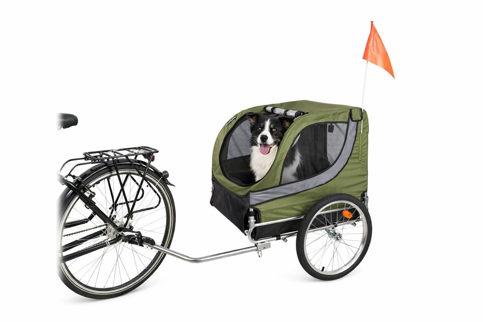 Remorque vélo chien pliable Flamingo Tybalt verte en acier et polyester