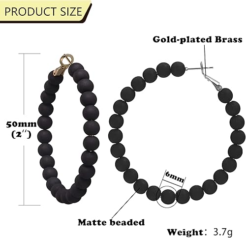 Miniatura 2 de XGALBLA Pendientes de aro redondos con cuentas redondas para mujer, aretes colgantes bohemios