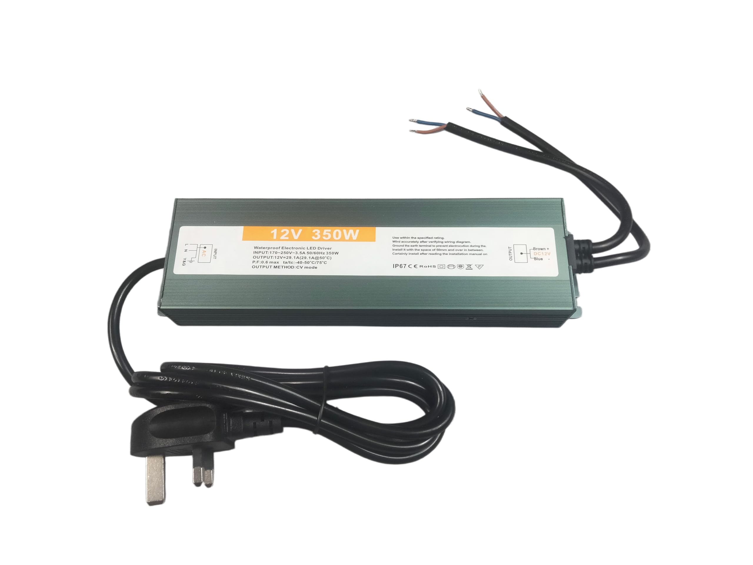 Power Supply12VDC 350W IP67 Waterproof, Universal Input AC170-250VAC, With Standard Plug 130cm Length,12VDC Constant Voltage Output LED Transformer Driver for Outdoor Lights