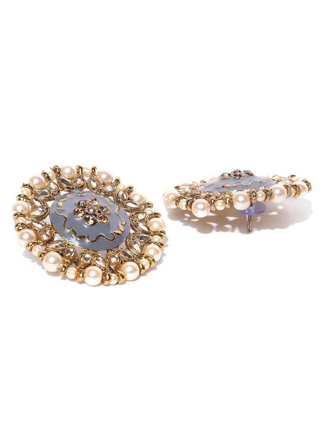 Women's Plated Kundan and Stone Studded Round Shape Drop Earrings