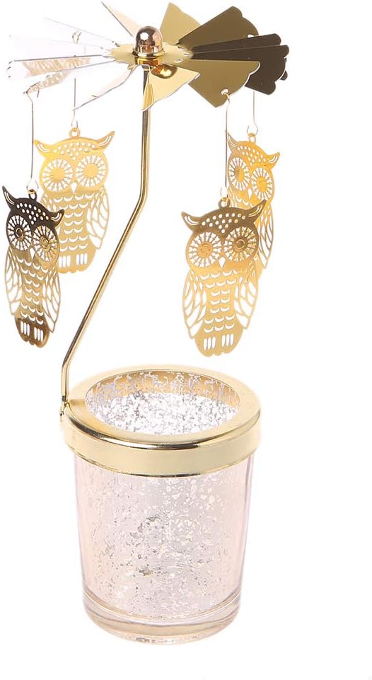Viesky Xmas Rotating Spinning Carousel Tea Light Candle Holder Center Home Decor Gifts (Owl)
