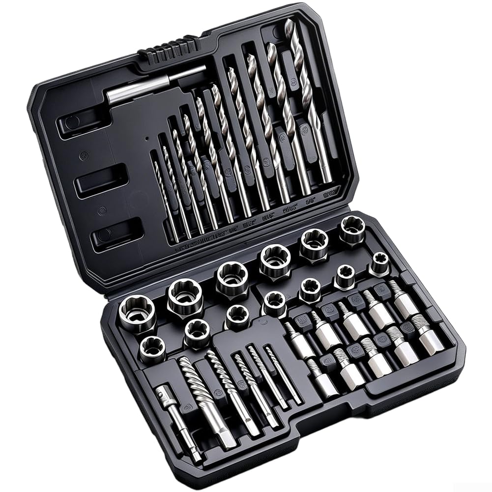 Set di estrattori per dadi rotti, strumento per la rimozione di bulloni danneggiati per dadi spogliati e arrotondati, set di chiavi a bussola resistenti (set da 28 pezzi)