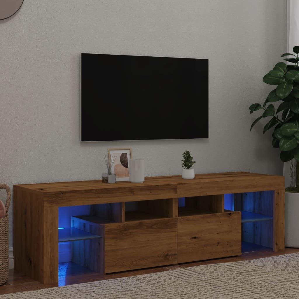 Tv-meubel met LED-verlichting 90x35x40 cm gerookt eikenkleurig NL23433