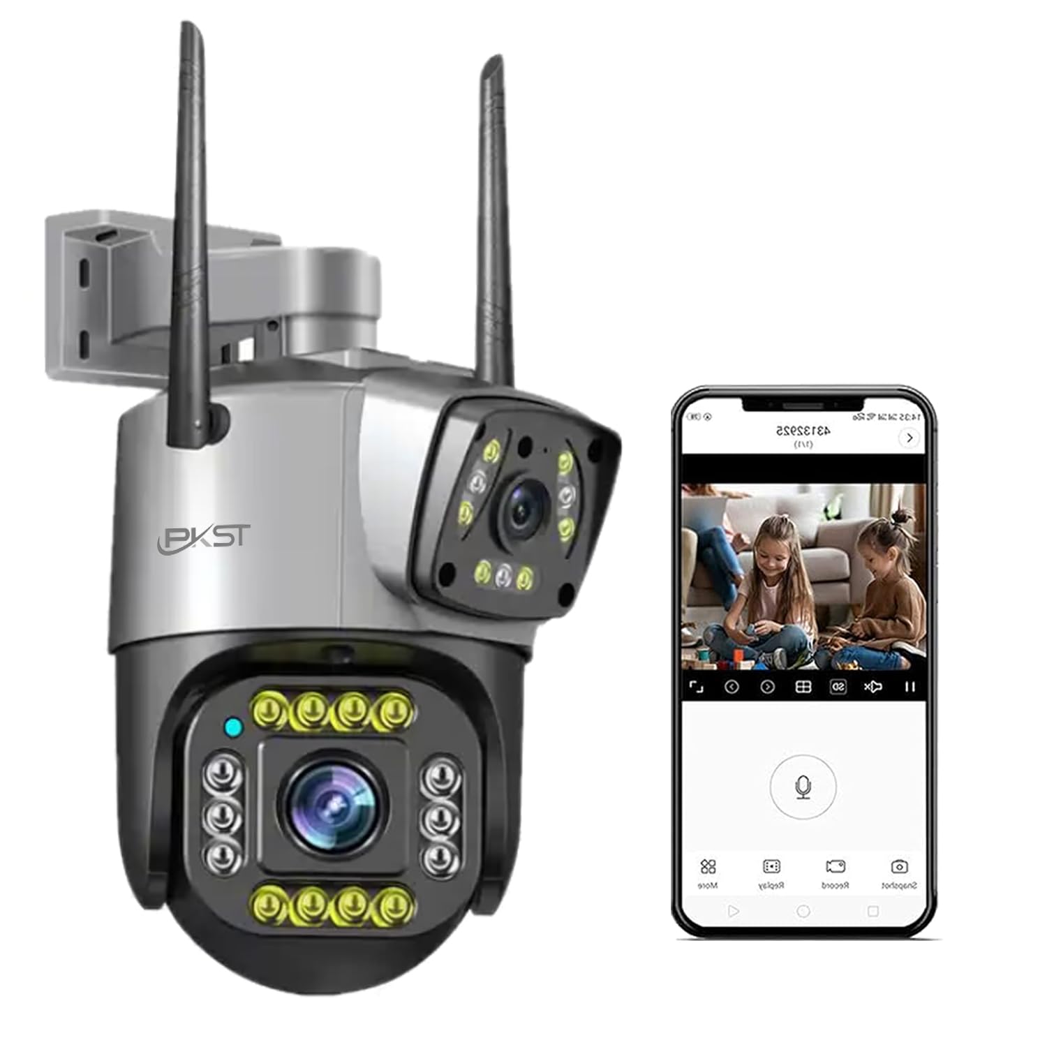 PKST 6MP HD 1080p WiFi Dual Lens/Dual Screen Video Record Color Night Vision Bullet+360° PTZ Control, IP66 Waterproof Outdoor Camera (Dual Lens PTZ) (B0CKN8C4SZ) Amazon Price History, Amazon Price Tracker