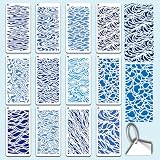 GOMAKERER 12 Sheets Ripple Water Stencil for Painting, Wave Ripple Lake River Drawing Stencil Ocean Theme Reusable Art Template for Painting on Wall Wood Home Decor