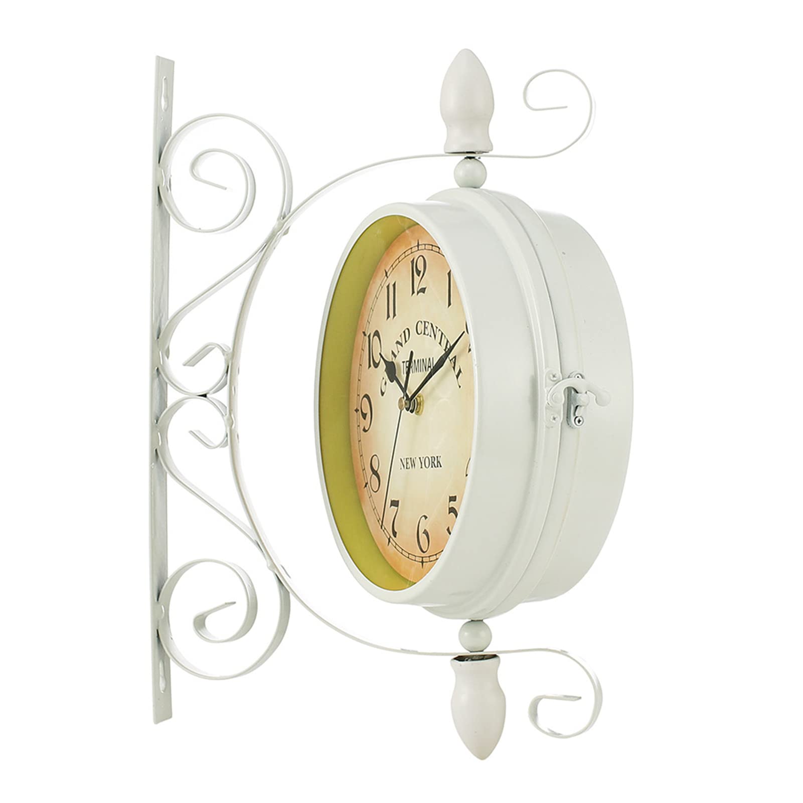 Orologio da Stazione, Orologio da Parete Doppio Lato 35 x 28 cm in Ferro Bianco per Giardino