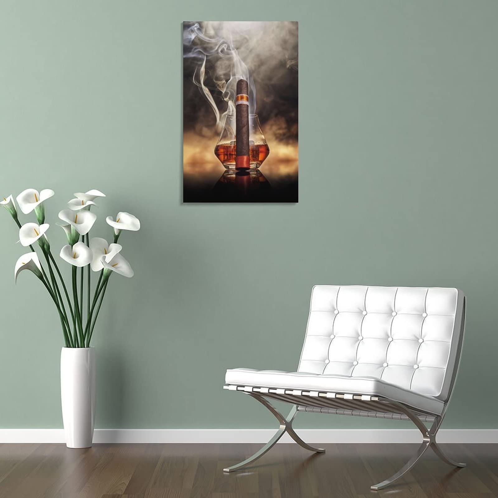Cigar Whisky Wall Art For Restaurant Kitchen Decor - Liquor Still Life Pictures Paintings For Modern Living