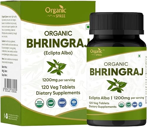 Bhringraj 120 tabletas Eclipta Alba (Bhringraj) Certificado orgánico USDA Cuidado del cabello ayurvédico* Orgánico y natural 120 pestañas