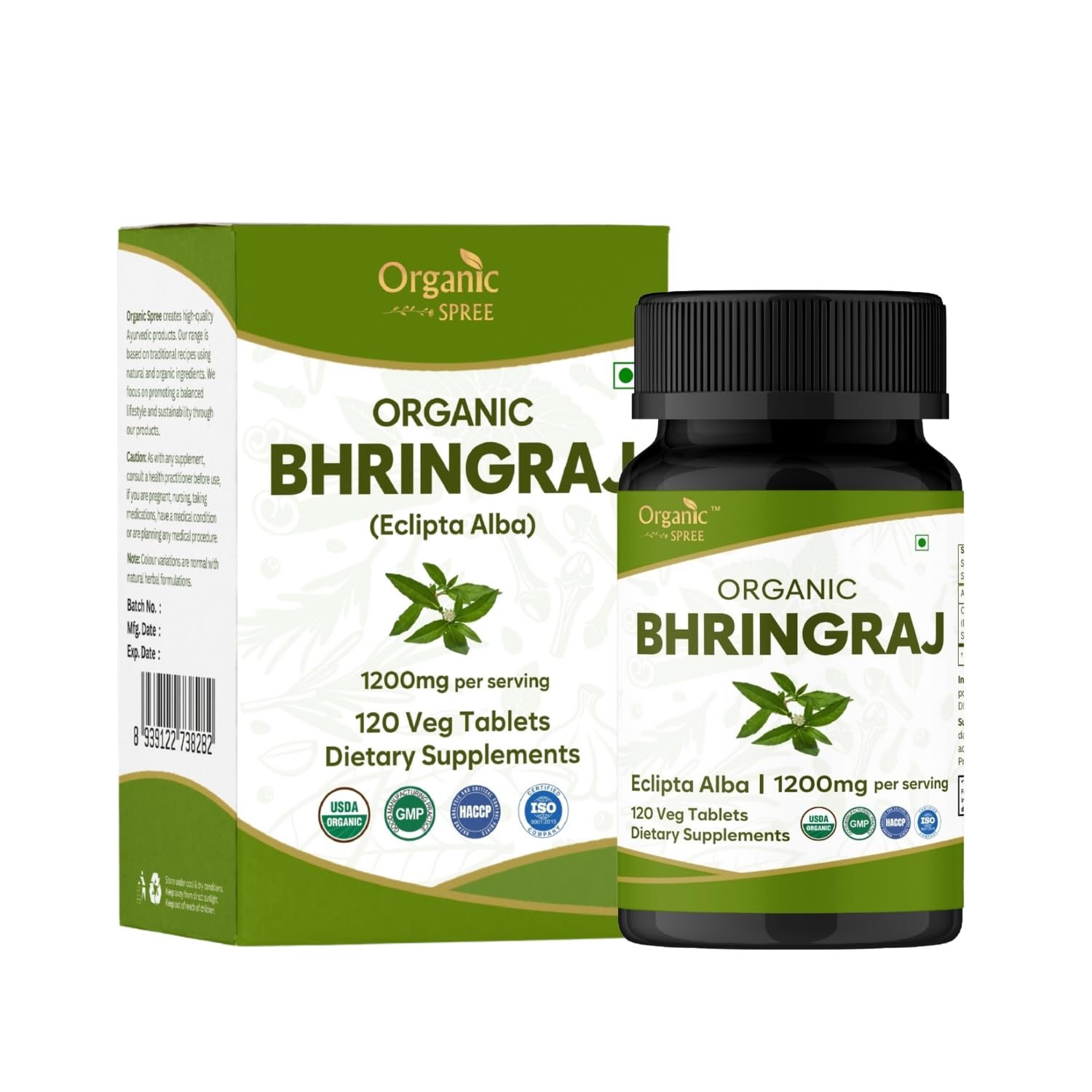 ORGANIC SPREE Bhringraj 120 Tablets | Eclipta Alba (Bhringraj) | USDA Organic Certified | Ayurvedic Hair Care* | Organic and Natural 120tab