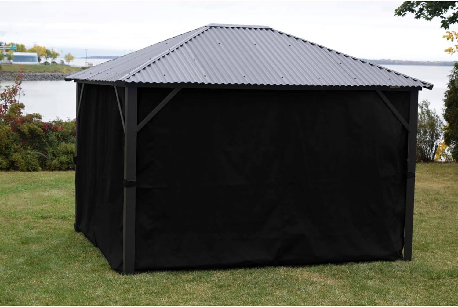 F. Corriveau International - Curtain for Gazebo 12' x 16', Water-Resistant Black - Premium Outdoor Protection, B121619-CUR-271