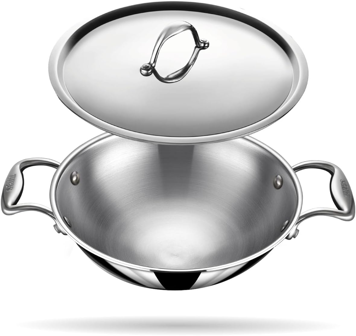 Stahl Artisan Triply Stainless Steel Round Bottom Kadhai with Lid, 1.8 L, 20 cm, Extra Deep Kadai, Stainless Steel Cookware Tri Ply Kadhai