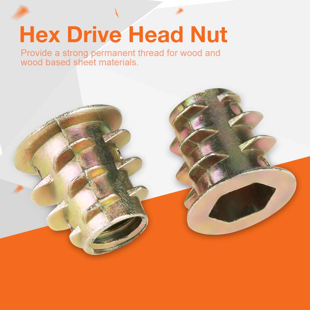 M5*10mm Threaded Inserts for Wood Nutsert Furniture Screw-in Nut 50Pcs Hex Drive Head Furniture Nuts Threaded Wood Insert Nut Interface Screws Zinc Alloy