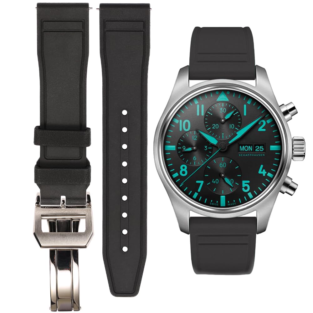FeyertFluororubber FKM Watch Strap Compatible with IWC Big Pilot Portofino Mens Sport Waterproof Replacement band 20mm 21mm 22mm Bracelet Butterfly buckle