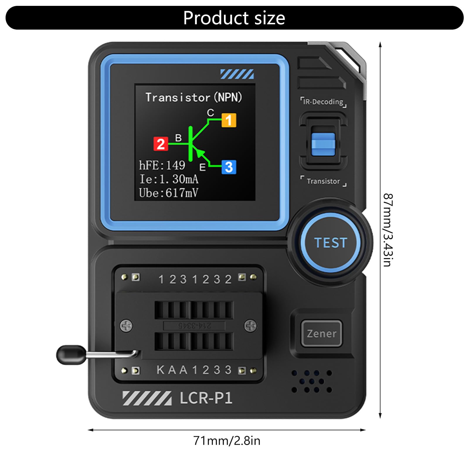 Tester per transistor ABS LCRP1 con schede sostituibili Cavo dati Funzionalità identificazione rapida a 1 pulsante Tester per componenti elettronici