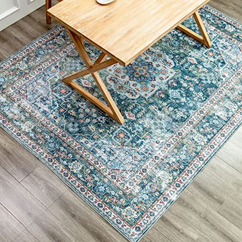 DECOMALL カーペット 2畳 ペルシャ風絨毯 ラグ マット 185X185CM 洗える 花柄 オールシーズン 正方形 滑り止め グリーン 防ダニ 防臭 床暖房対応