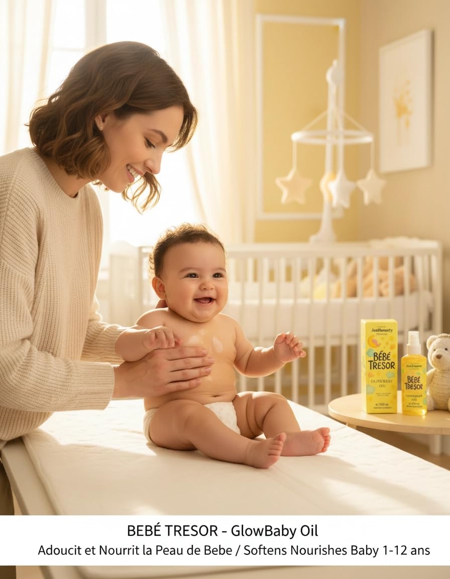 Bébé Trésor - Set per la cura della pelle sensibile del bambino, latte corpo 500 ml, gel doccia 300 ml, olio da massaggio naturale 200 ml
