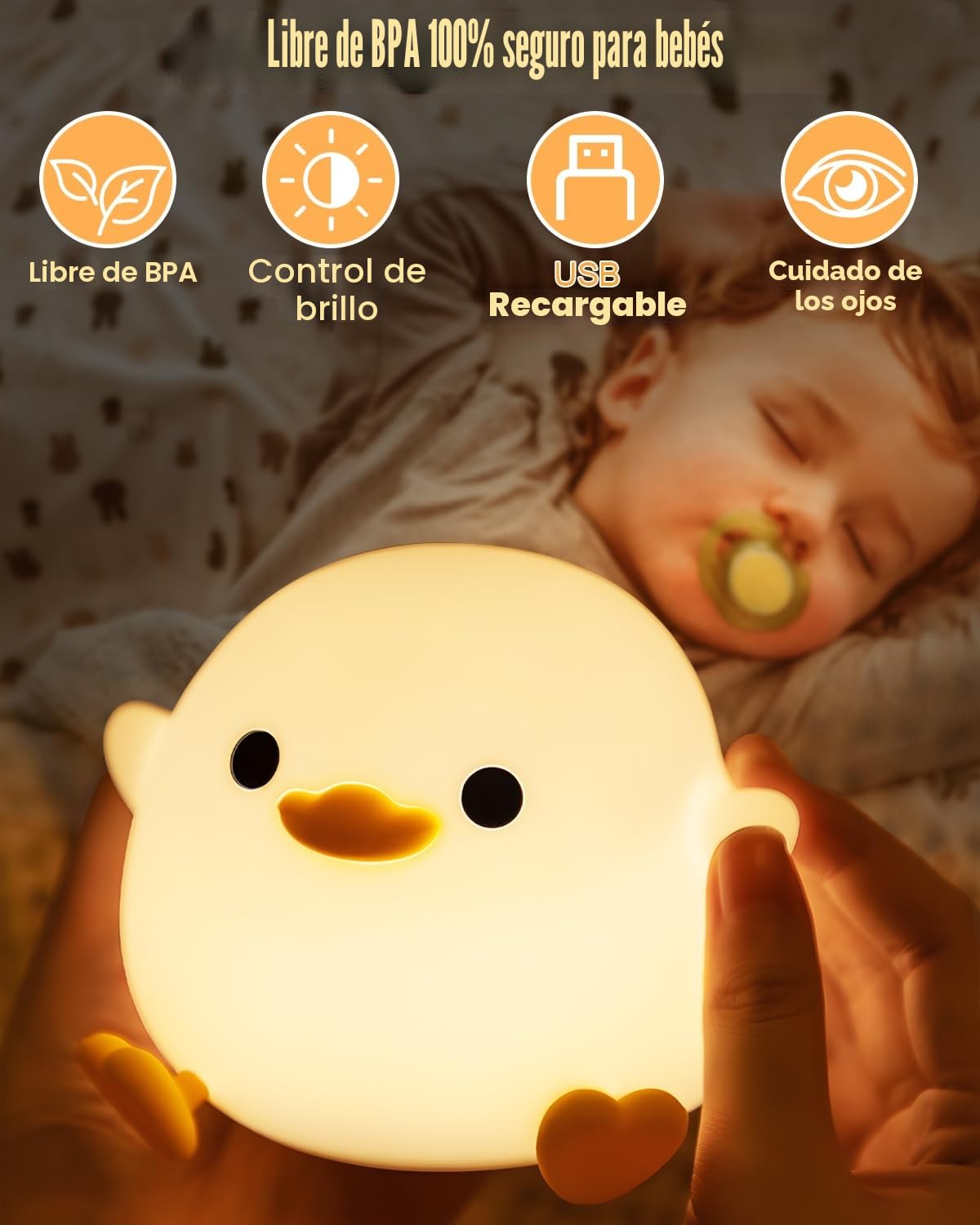 Luz Nocturna Infantil Quitamiedos Luz de Noche Recargable por USB luz Ajustables con Temporizador Regalo de cumpleaños y Navidad para los Niños Bebés