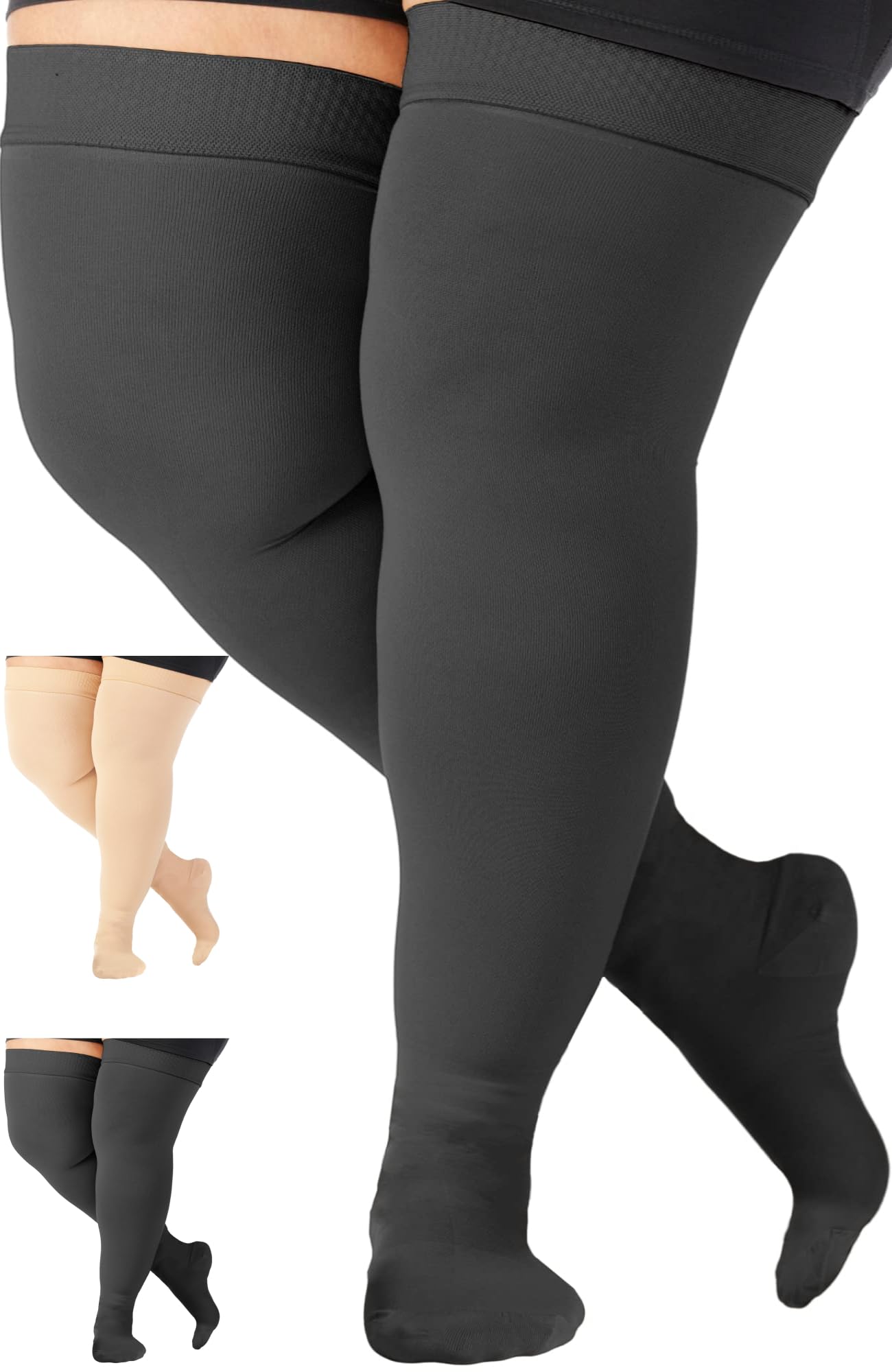ABSOLUTE SUPPORT Plus Size Thigh Hi Compression Stockings for Men & Women 20-30mmHg, Opaque Over Knee Compression Socks with Wide Calf for Postpartum,