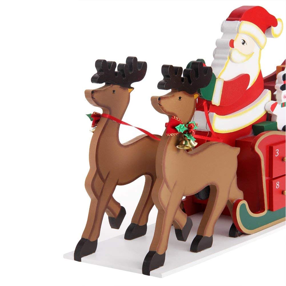 Bakaji Calendrier de l'Avent de Noël en bois avec 24 tiroirs numérotés pour surprise, décorations de Noël, maison (sange Père Noël)