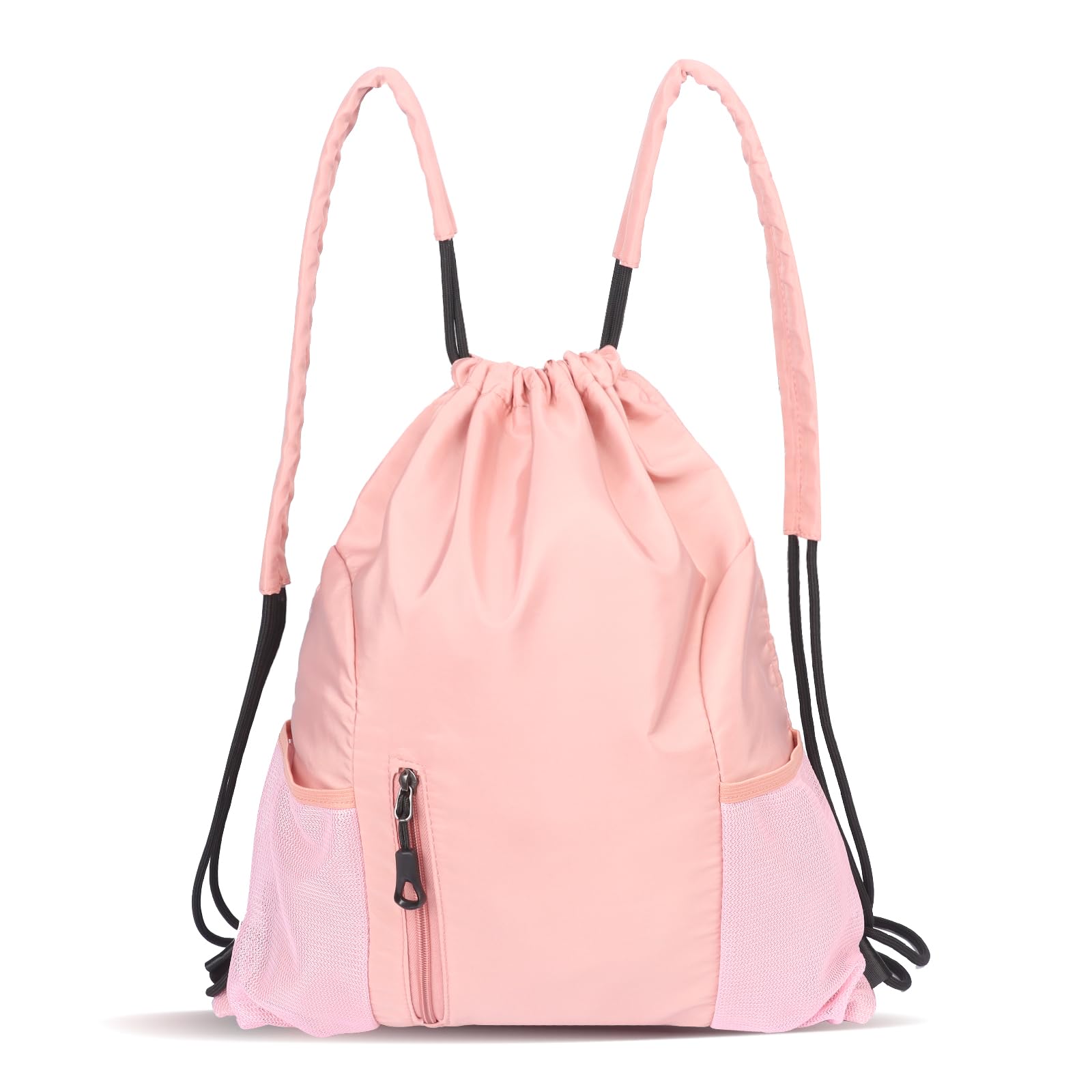 Bomiclss Drawstring Backpack Waterproof Swim Bags, Sports Gym Sackpack with Mesh Pockets, Large Capacity Drawstring Shoulder Bag for School Sports Swimming Gym Travel (Pink)
