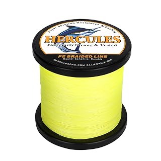 HERCULES Braided Fishing Line 12 Strands, 100-2000m 109-2196 Yards Braid Fish Line, 10lbs-420lbs Test PE Lines for Saltwater Freshwater - Fluorescent Yellow, 15lbs, 300m