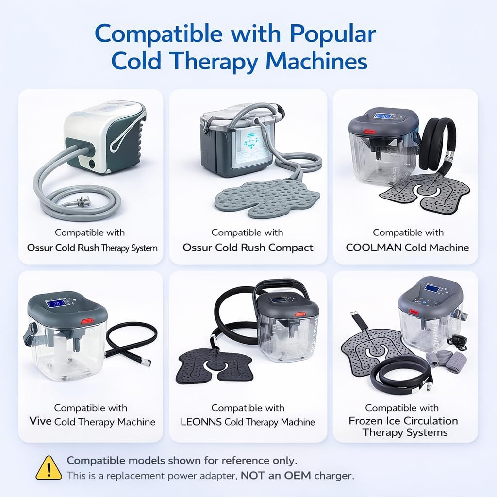 12V Power Cord for Cold Therapy Machine, Compatible with Ossur Cold Rush, Cold Rush Compact, Vive, COOLMAN, LEONNS & Frozen Ice Circulation Systems